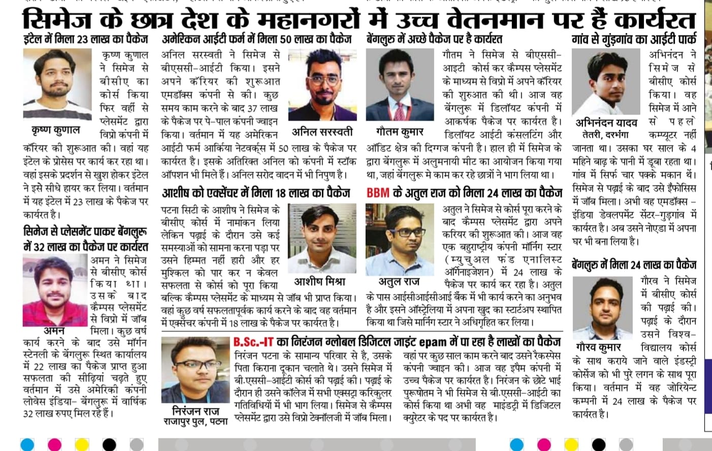 CIMAGE alumni placed in top companies across India